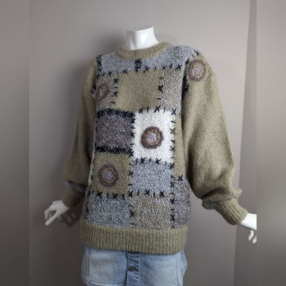 Sweaters - 90s sweater, vintage crew neck knit sweater, abstract fun top Jaguar sz small